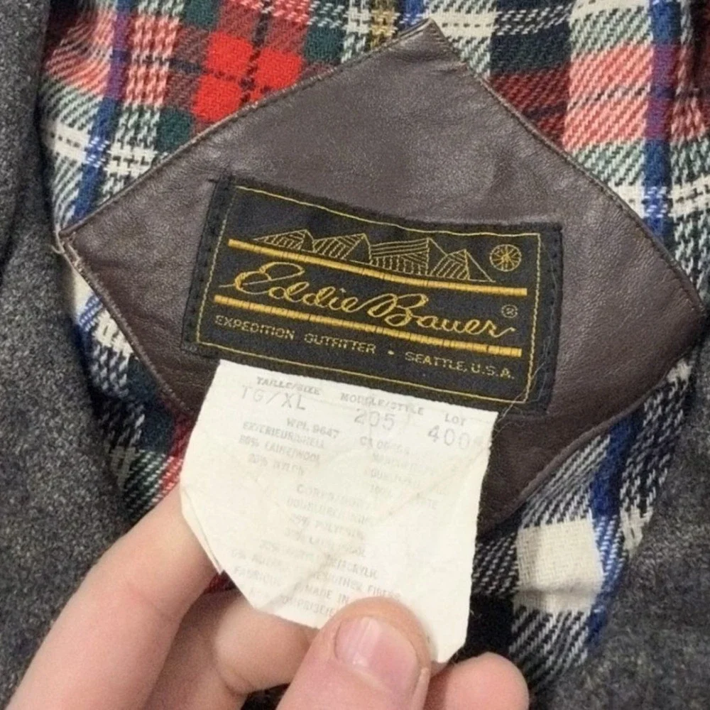 Vintage Eddie Bauer Wool Blend Bomber Jacket Plaid Lined Men XL